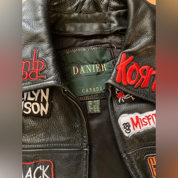 Danier Black Leather Jacket with Band Logos - Picture 6 of 8